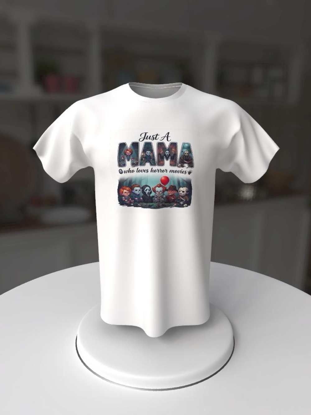 Kids White 'Just A Mama Who Loves Horror Movies' Graphic Tee